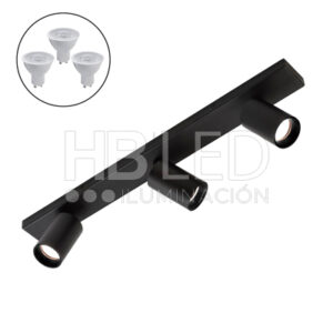 Foco Spotlight Negro 3x Con Ampolleta 5,5W GU-10 M (SKU:3002436PGC-3002436PGF)
