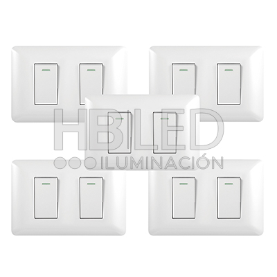 Pack 5 Interruptor Doble 9/24 10A 250V Blanco (SKU:36088-5) https://www.hbled.cl/wp-content/uploads/2024/10/36088-pack5.jpg