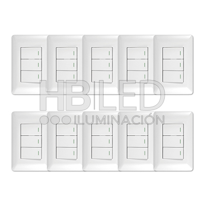 Pack 10 Interruptor Triple 9/12 10A 250V Blanco (SKU:36089-10) https://www.hbled.cl/wp-content/uploads/2024/10/36089-pack10.jpg