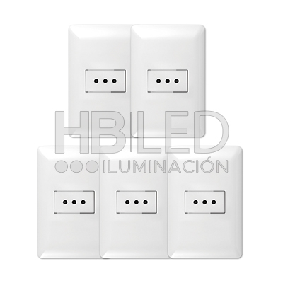 Pack 5 Tomacorriente Simple 10A 250V Blanco (SKU:36090-5) https://www.hbled.cl/wp-content/uploads/2024/10/36090-pack5.jpg