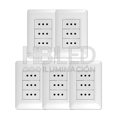 Pack 5 Tomacorriente Triple 10A 250V Blanco (SKU:36092-5) https://www.hbled.cl/wp-content/uploads/2024/10/36092-pack5.jpg