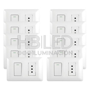 Pack 10 Tomacorriente Simple 10A 250V + Interruptor Simple 9/12 10A 250V Blanco (SKU:36093-10)