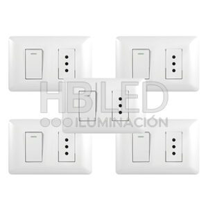 Pack 5 Tomacorriente Simple 10A 250V + Interruptor Simple 9/12 10A 250V Blanco (SKU:36093-5)