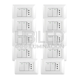 Pack 10 Tomacorriente Simple 10A 250V + Interruptor Doble 9/12 10A 250V Blanco (SKU:36094-10)