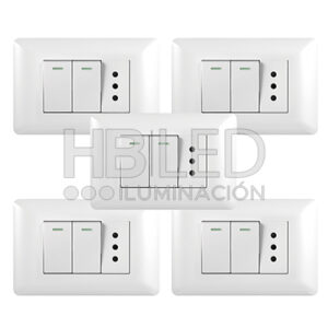 Pack 5 Tomacorriente Simple 10A 250V + Interruptor Doble 9/12 10A 250V Blanco (SKU:36094-5)