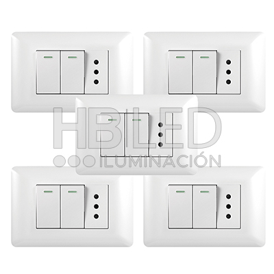Pack 5 Tomacorriente Simple 10A 250V + Interruptor Doble 9/12 10A 250V Blanco https://www.hbled.cl/wp-content/uploads/2024/10/36094-pack5.jpg