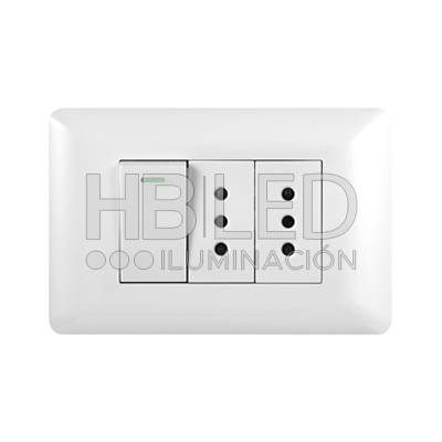 Pack 10 Tomacorriente Doble 10A 250V + Interruptor Simple 9/12 10A 250V Blanco (SKU:36095-10) https://www.hbled.cl/wp-content/uploads/2024/10/36095-1.jpg