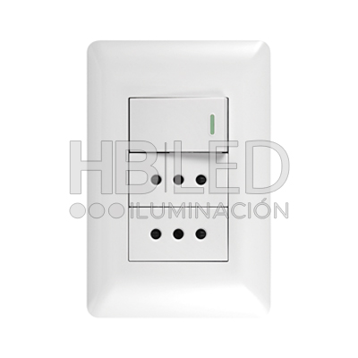Pack 10 Tomacorriente Doble 10A 250V + Interruptor Simple 9/12 10A 250V Blanco (SKU:36095-10) https://www.hbled.cl/wp-content/uploads/2024/10/36095-2.jpg