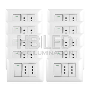 Pack 10 Tomacorriente Doble 10A 250V + Interruptor Simple 9/12 10A 250V Blanco (SKU:36095-10)