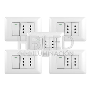 Pack 5 Tomacorriente Doble 10A 250V + Interruptor Simple 9/12 10A 250V Blanco (SKU:36095-5)