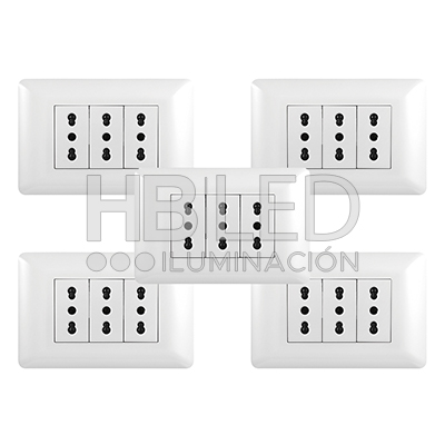 Pack 5 Tomacorriente Triple 10/16A 250V Blanco (SKU:36098-5) https://www.hbled.cl/wp-content/uploads/2024/10/36098-pack5.jpg