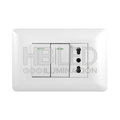 Pack 5 Tomacorriente Simple 10/16A 250V + Interruptor Doble 9/12 10A Blanco (SKU:36100-5) https://www.hbled.cl/wp-content/uploads/2024/10/36100-1.jpg