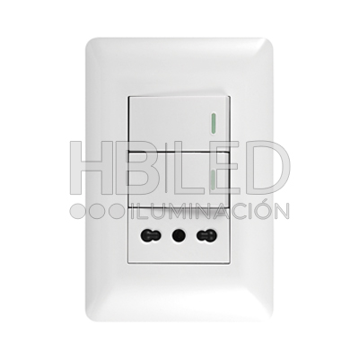 Pack 5 Tomacorriente Simple 10/16A 250V + Interruptor Doble 9/12 10A Blanco (SKU:36100-5) https://www.hbled.cl/wp-content/uploads/2024/10/36100-2.jpg