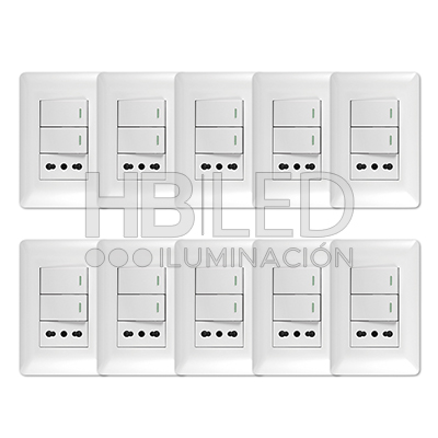 Pack 10 Tomacorriente Simple 10/16A 250V + Interruptor Doble 9/12 10A Blanco https://www.hbled.cl/wp-content/uploads/2024/10/36100-pack10.jpg