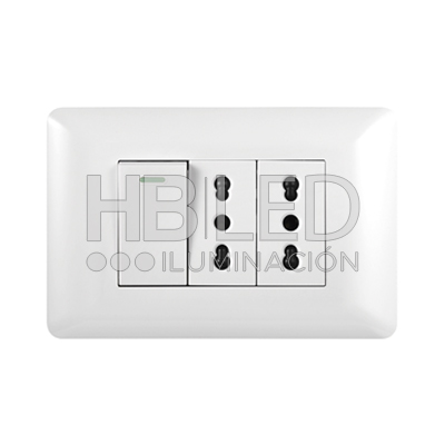 Pack 10 Tomacorriente Doble 10/16A 250V + Interruptor Simple 9/12 10A Blanco (SKU:36101-10) https://www.hbled.cl/wp-content/uploads/2024/10/36101-1.jpg