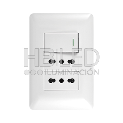 Pack 10 Tomacorriente Doble 10/16A 250V + Interruptor Simple 9/12 10A Blanco (SKU:36101-10) https://www.hbled.cl/wp-content/uploads/2024/10/36101-2.jpg