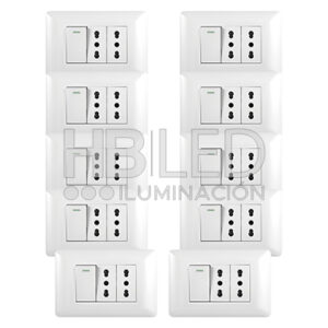 Pack 10 Tomacorriente Doble 10/16A 250V + Interruptor Simple 9/12 10A Blanco (SKU:36101-10)