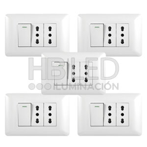 Pack 5 Tomacorriente Doble 10/16A 250V + Interruptor Simple 9/12 10A Blanco (SKU:36101-5)