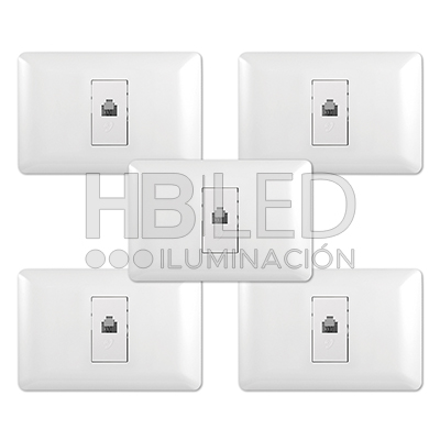 Pack 5 Toma Telefónica RJ11 Blanco (SKU:36102-5) https://www.hbled.cl/wp-content/uploads/2024/10/36102-pack5.jpg