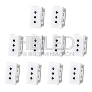 Pack 10 Módulo Tomacorriente 10A 250V Blanco (SKU:36108-10)