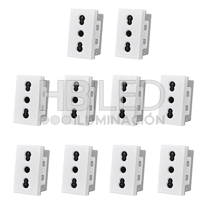 Pack 10 Módulo Tomacorriente 10/16A 250V Blanco (SKU:36109-10) https://www.hbled.cl/wp-content/uploads/2024/10/36109-pack10.jpg