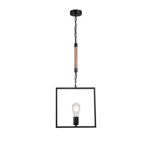 Lámpara Colgante Yute/Cuadro Negro Porta E-27 Incluye Ampolleta (SKU:36269)