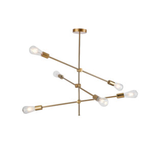 Lámpara Colgante de 6 Luces Porta E-27 Dorado Incluye Ampolletas (SKU:36324-C)