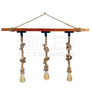 Lámpara Colgante Madera Con Cáñamo Tres Luces E-27 (HBLED265)