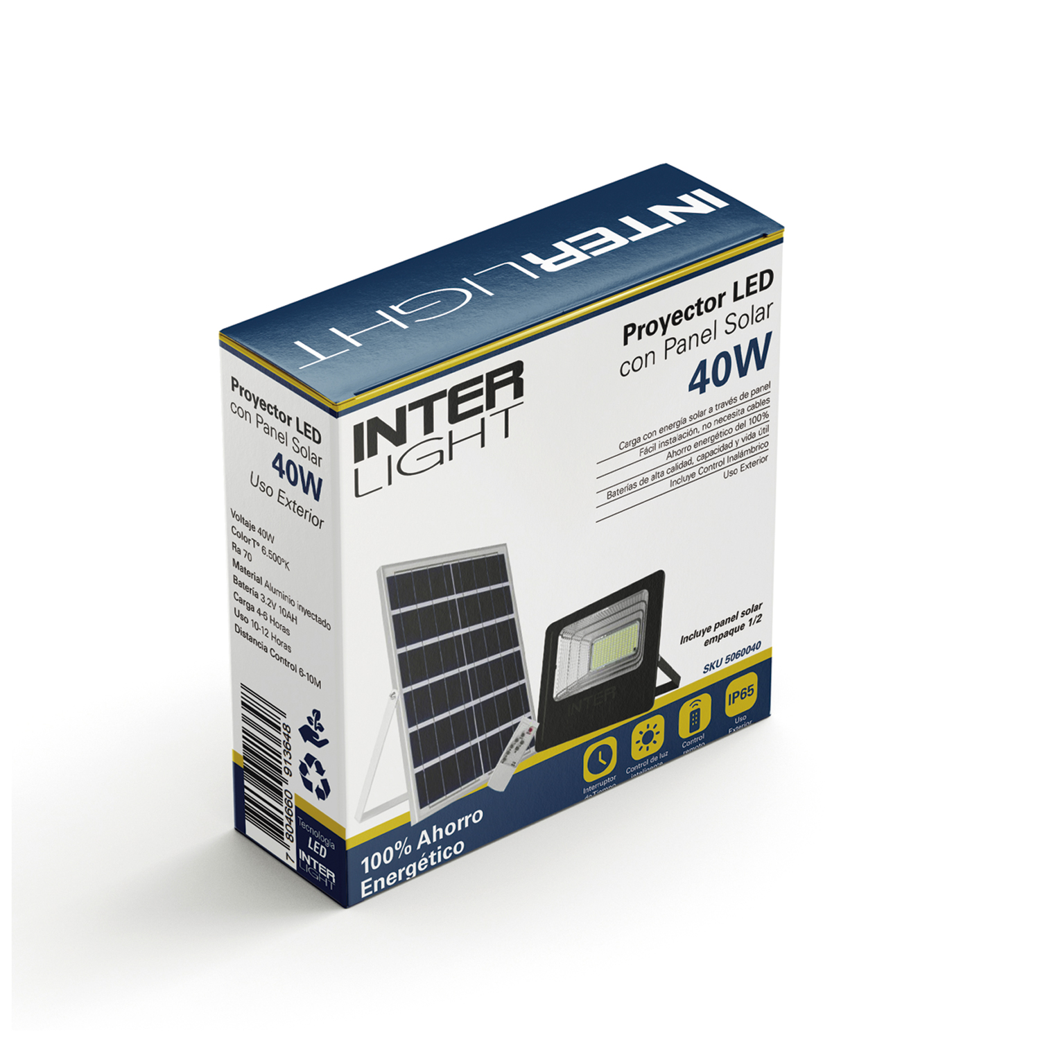 Foco Proyector LED Panel Solar 40W 6000K (SKU:20000040) https://www.hbled.cl/wp-content/uploads/2025/04/20000040-5.jpeg