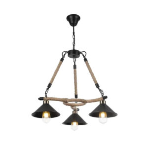 Lámpara Colgante Triple Cañamo Industrial Porta E-27