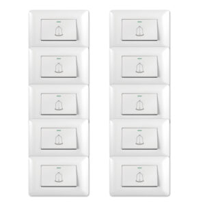 Pack 10 Timbre Interruptor Pulsador Simple 10A 250V Diseño Campana Blanco