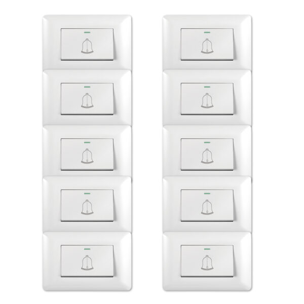 Pack 10 Timbre Interruptor Pulsador Simple 10A 250V Diseño Campana Blanco