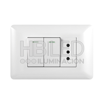 Pack 10 Tomacorriente Simple 10A 250V + Interruptor Doble 9/12 10A 250V Blanco (SKU:36094-10) https://www.hbled.cl/wp-content/uploads/2025/04/36094-1.jpg