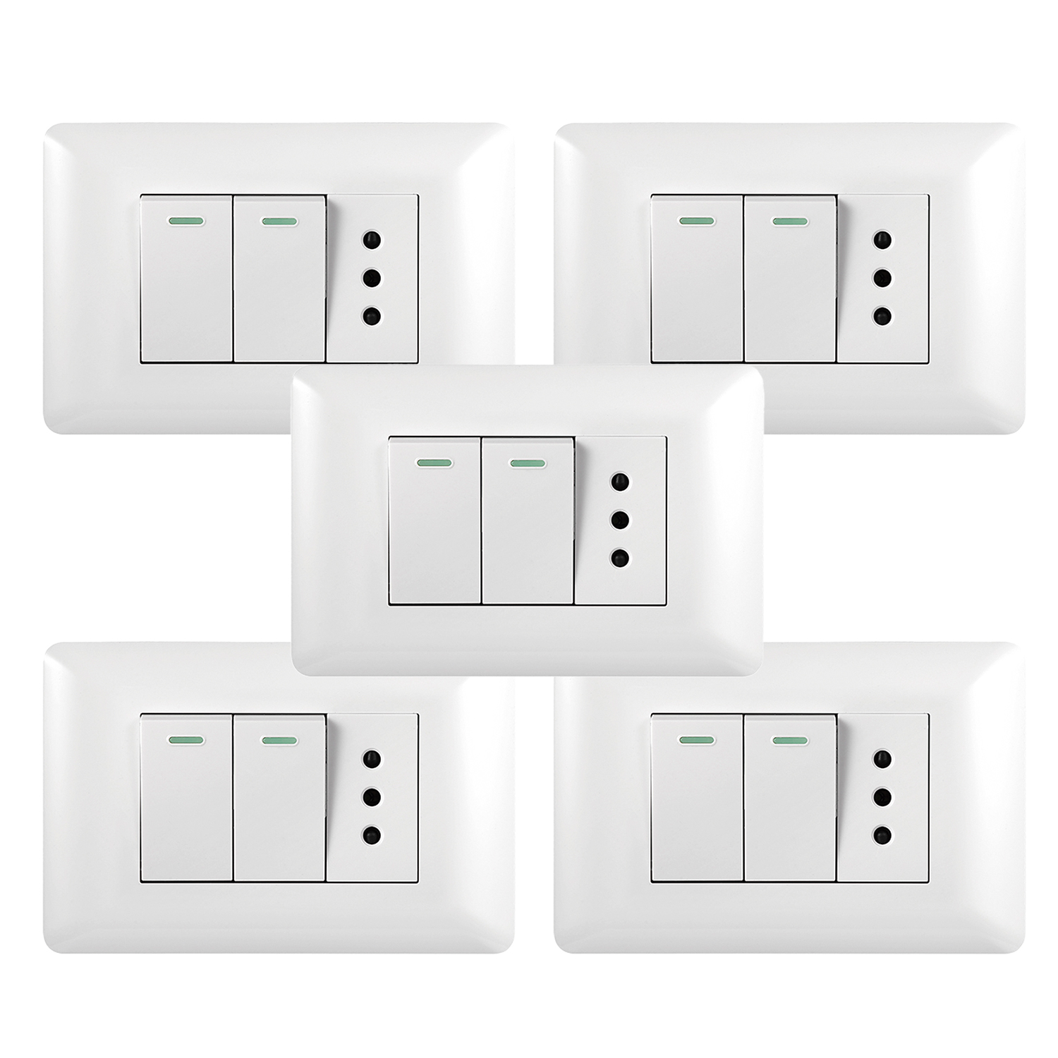 Pack 5 Tomacorriente Simple 10A 250V + Interruptor Doble 9/12 10A 250V Blanco https://www.hbled.cl/wp-content/uploads/2025/04/36094x5.jpeg