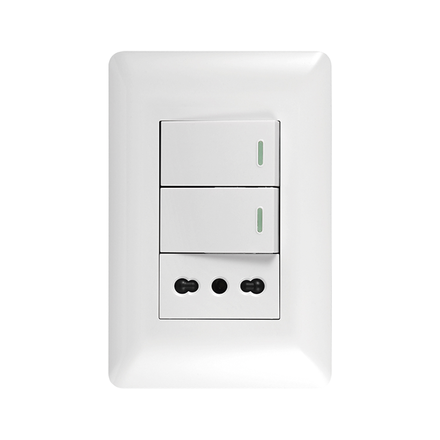 Pack 10 Tomacorriente Simple 10/16A 250V + Interruptor Doble 9/12 10A Blanco https://www.hbled.cl/wp-content/uploads/2025/04/36100-2.jpg