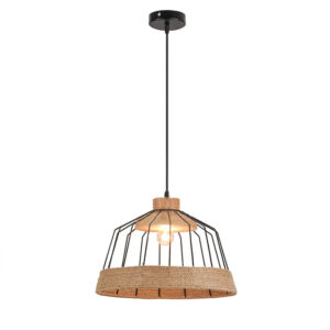 Lámpara Colgante E-27 Diseño Madera Con Cuerda y Cañamo SEC