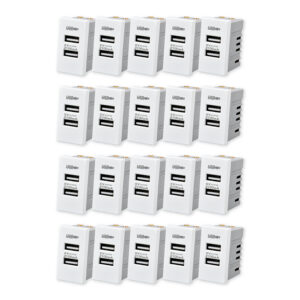 Pack 20 Módulo USB Doble Metálico 250V