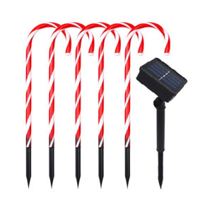 Pack 5 Estaca Solar Navideña con Forma de Bastón de Caramelo (SKU:HOG300)