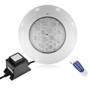 Foco LED Piscina RGB Con Control Remoto Azul 24W/12V + Fuente De Poder 30VA