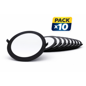 Pack 10 Panel Redondo LED Embutido Negro 18W Luz Fría