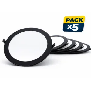Pack 5 Panel Redondo LED Embutido Negro 18W Luz Fría SEC