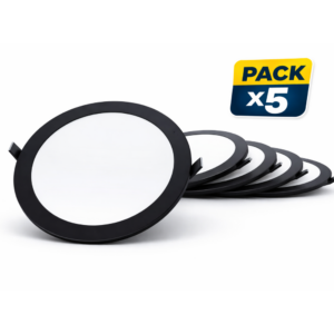 Pack 5 Panel Redondo LED Embutido Negro 18W Luz Fría